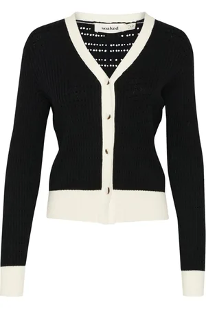 Soaked in Luxury Strik, Dame, Sort, S, Uld, Sort Strik Cardigan med Knapper