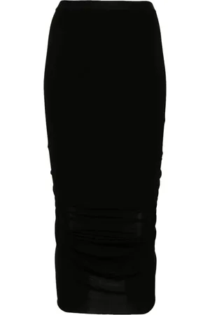 Rick Owens Nederdel, Dame, Sort, XS, Shrimp Ruched Midi Nederdel