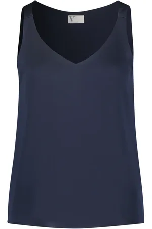 Vera Mont Top, Dame, Blå, XS, Satin, Satin V-Neck Bluse Chic Trendy