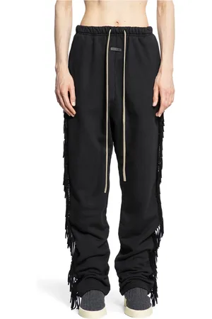 FEAR OF GOD Bukser, Herre, Sort, M, Bomuld, Sort Fringe Sweatpants med Præget Logo