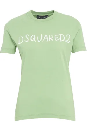 Dsquared2 Top, Dame, Grøn, M, Bomuld, Grøn T-shirt med Ribbed Krave