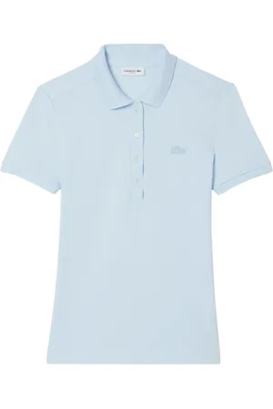 Lacoste Top, Dame, Blå, L, Bomuld, Klar Blå Polo Skjorte med Perlemor Knapper