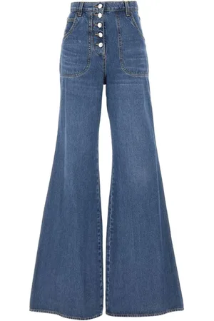 Etro Jeans, Dame, Blå, W27, Uld, Flared Højtaljede Jeans med Multifarvet Broderi