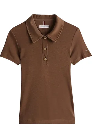 Tommy Hilfiger Top, Dame, Brun, M, Uld, Slim Fit Lyocell Polo Shirt
