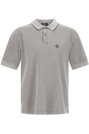 HERNO Top, Herre, Grå, M, Bomuld, Pique Bomuld Polo Shirt med Logo
