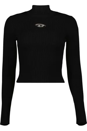 Diesel Strik, Dame, Sort, M, Uld, Ribstrikket Rullekravebluse