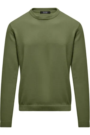 Bomboogie Strik, Herre, Grøn, XL, Bomuld, Bomuld rund hals sweater
