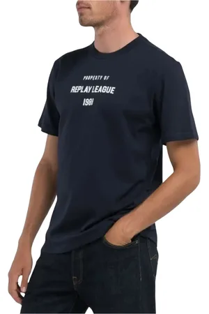 Replay Top, Herre, Blå, L, Bomuld, Logo T-shirt