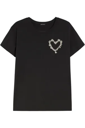 pennyblack Top, Dame, Sort, S, Bomuld, Sort Bomuld T-shirt med Frontapplikationer