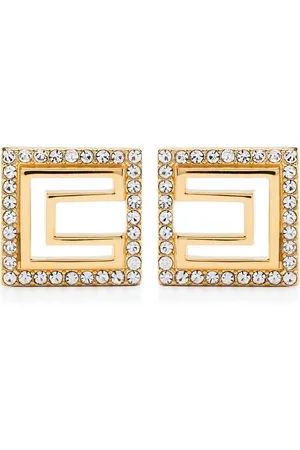 Elisabetta Franchi Tilbehør, Dame, Gul, ONE SIZE, Uld, Guld-tone Logo Øreringe Par