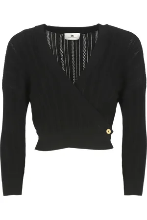Elisabetta Franchi Strik, Dame, Sort, 2XS, Sort V-hals sweater til kvinder