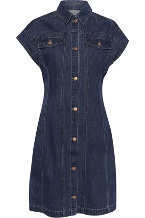 Saint Tropez Kjole, Dame, Blå, M, Denim, Denim Kjole med Korte Ærmer