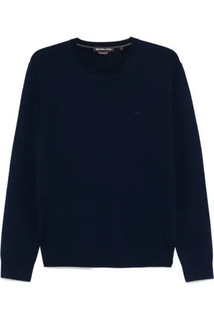 Michael Kors Strik, Herre, Blå, 2XL, Uld, Blå Merinouldtrøje