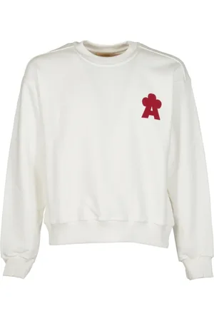 A PAPER KID Sweathshirts & Hoodies, Herre, Hvid, S, Bomuld, Hvid Sweater med Girocollo Logo