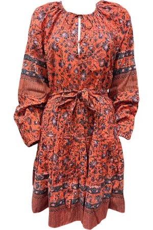 ULLA JOHNSON Kjole, Dame, Flerfarvet, L, Bomuld, Tie-Waist A-Line Kjole