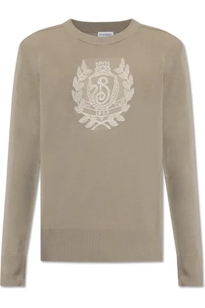 Burberry Strik, Herre, Grå, 3XL, Uld, Sweater med broderet logo