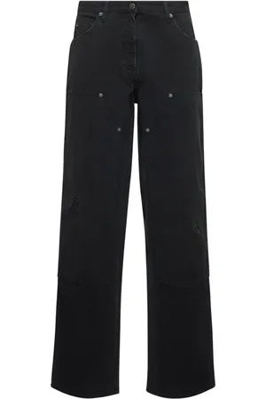 Golden Goose Bukser, Dame, Sort, S, Bomuld, Distressed bomuldsbukser med stjerner