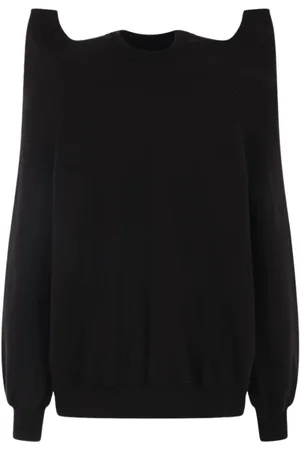 Rick Owens Strik, Herre, Sort, M, Bomuld, Sort Oversized Sweater med Cut-Out Detaljer