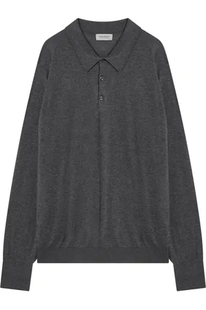 JOHN SMEDLEY Strik, Herre, Sort, 2XL, Langærmet Polo Shirt