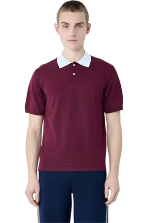 WALES BONNER Top, Herre, Rød, M, Uld, Logo Patch Polo Skjorte