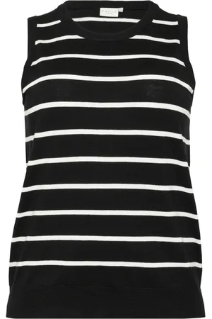 Kaffe Strik, Dame, Sort, M, Uld, Stribet Slipover Trøje Sort/Kridt Stribe