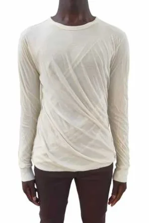 Rick Owens Top, Herre, , L, Bomuld, Dobbelt Langærmet T-shirt Natural Ecru