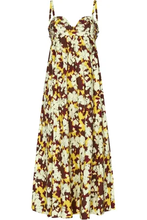 ULLA JOHNSON Kjole, Dame, Flerfarvet, 2XS, Bomuld, Blomstret Midi Kjole Multifarvet