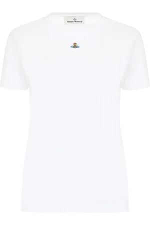Vivienne Westwood Top, Dame, Hvid, L, Bomuld, Ribbet Bomuld Crew-Neck T-Shirt