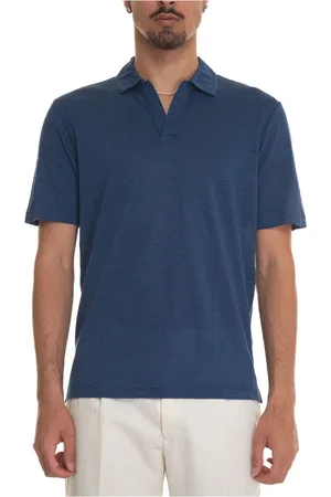 Gran Sasso Top, Herre, Blå, M, Linned, Linned Polo Skjorte med Sideluft