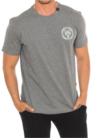 Philipp Plein Top, Herre, Grå, M, Bomuld, Kortærmet T-shirt med Brand Print