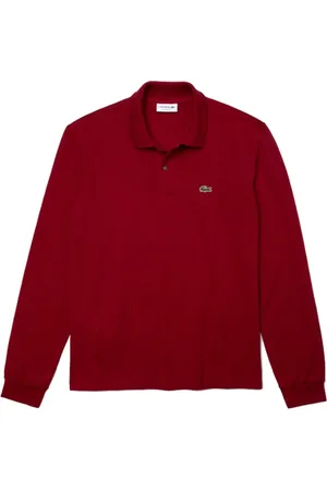Lacoste Top, Herre, Rød, M, Bomuld, Ribbed Krave Polo Shirt Bordeaux