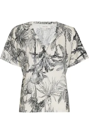 Marie Méro Top, Dame, Blå, 3XL, Bomuld, Palm Tree Print V-Neck T-Shirt