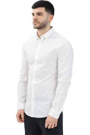 Armani Exchange Skjorte, Herre, Hvid, 2XL, Hvid langærmet skjorte med logo broderi