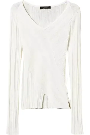 Twin-Set Top, Dame, , M, Diagonal Ribbed V-Neck Sweater