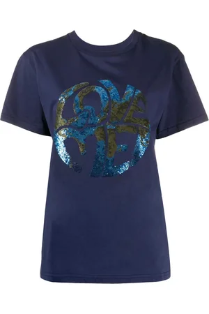 Alberta Ferretti Top, Dame, Blå, S, Blå T-shirt til mænd