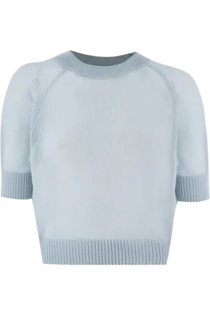 ERMANNO SCERVINO Strik, Dame, Blå, L, Kashmir Kortærmet Rund Hals Sweater