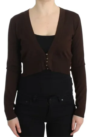 Roberto Cavalli Strik, Dame, Brun, S, Uld, Brun Uld Cropped Cardigan
