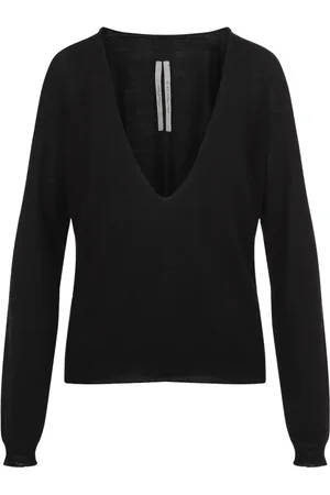 Rick Owens Strik, Dame, Sort, S, Uld, Ekstrem V-hals Pullover