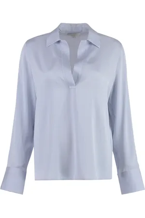 Vince Bluser & Skjorter, Dame, Blå, XL, Uld, Silkebluse med asymmetrisk kant