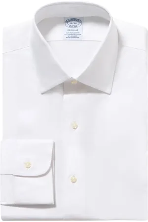Brooks Brothers Skjorte, Herre, Hvid, M, Bomuld, Regular Fit Non-Iron Stretch Pinpoint Skjorte med Ainsley Krave