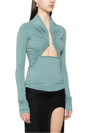Rick Owens Top, Dame, Blå, M, Nylon, Blå Cut-Out Langærmet Jersey Top