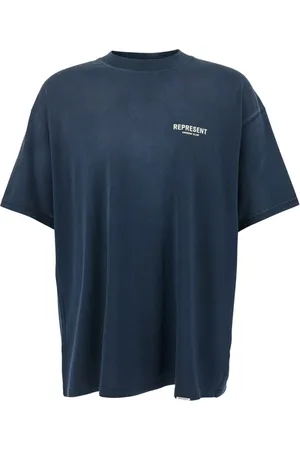 Represent Top, Herre, Blå, L, Bomuld, Blå T-shirt med falmet effekt og logo