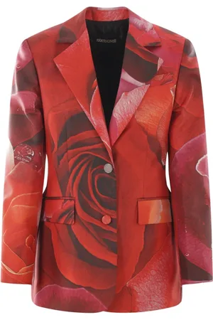 Roberto Cavalli Jakke, Dame, Rød, M, Uld, Garden Rose Print Twill Jakke