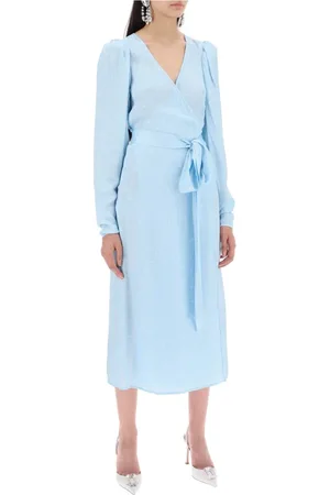 ROTATE Kjole, Dame, Blå, XS, Uld, Polka Dot Midi Wrap Kjole