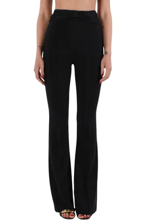 Elisabetta Franchi Bukser, Dame, Sort, L, Satin, Flarede Crêpe Bukser med Satinbånd