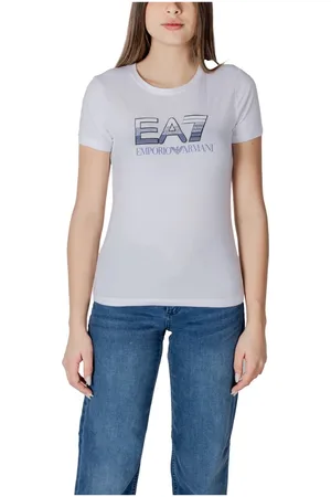 EA7 Top, Dame, Hvid, L, Bomuld, Elegant Print Kortærmet T-shirt