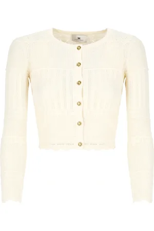 Elisabetta Franchi Strik, Dame, , S, Ivory Viskose Sweater med Knapper