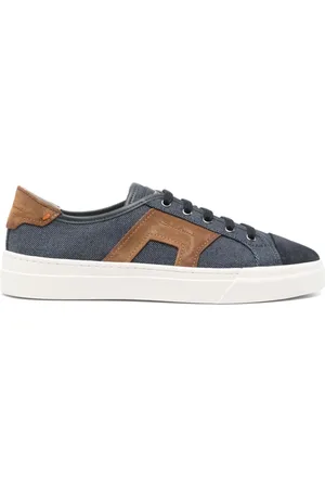 santoni Sko, Herre, Blå, 41 1/2 EU, Læder, Blå Logo Sneakers med Ruskindskant