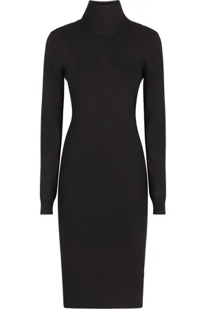 Givenchy Kjole, Dame, Sort, S, Uld, Ribstrikket turtleneck-kjole