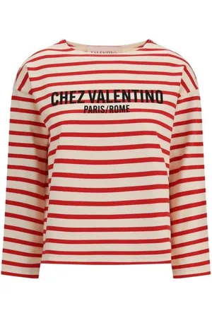 VALENTINO Top, Dame, Rød, M, Bomuld, Stribet langærmet T-shirt ParisRome Model